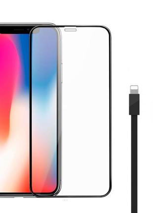 Захисне протиударне скло та кабель remax gl-36 zeus 3d full cover iphone x/ iphone xs usb/lightning black