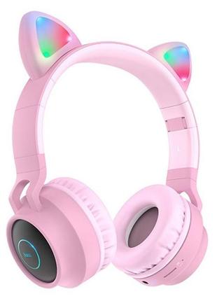 Беспроводные накладные наушники  hoco  w27 cat ear розовые