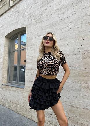 Костюм деопардовий топ та юбка з рюшами
