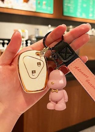 Трендовый брелок на ключи или сумку медведь розовый