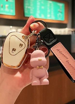 Трендовый брелок на ключи или сумку медведь розовый