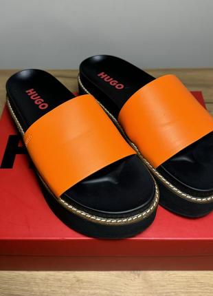 Hugo boss босоножки/шлепанцы, eu 40, 25,5 cm. оранжево черные