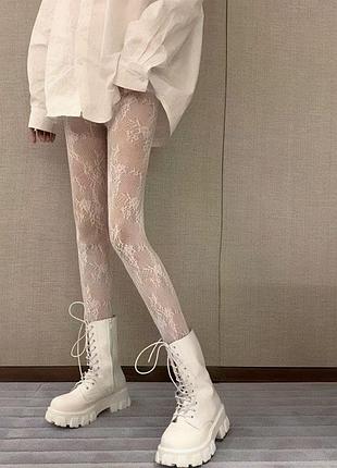 Колготки подростковые в сеточку белые 8886 кружевные колготы на девочку белая сетка...