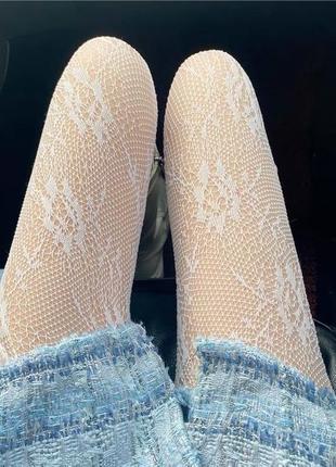 Колготки подростковые в сеточку белые 8886 кружевные колготы на девочку белая сетка...