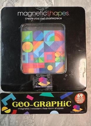 Магнитный деревянный конструктор. geo-graphic. металлическая коробка.