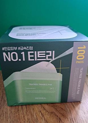 Тонер-педи серветки для проблемної шкіри mediheal teatree trouble pad