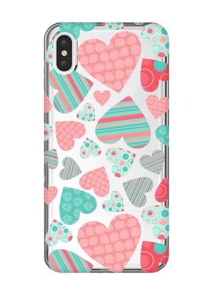 Прозрачный чехол на iphone xs max :: разноцветные сердечка (принт 334)