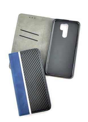 Чехол-книжка для телефона xiaomi redmi 10a / redmi 9c carbon blue/black (4you)