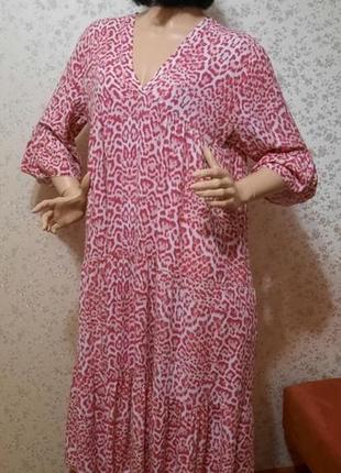 Сукня billi італія ярусна віскоза 46 48 50 рожевий леопардовий принт5 фото