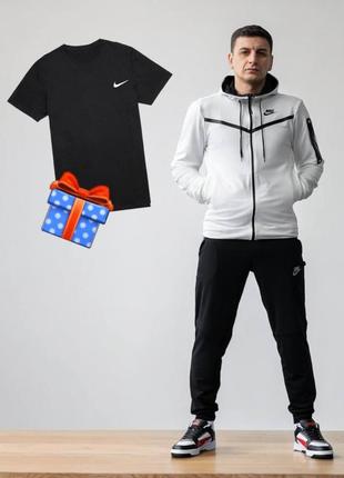 Футболка в подарок ! подростковый спортивный костюм мужской в стиле nike tech fleece черно-белый