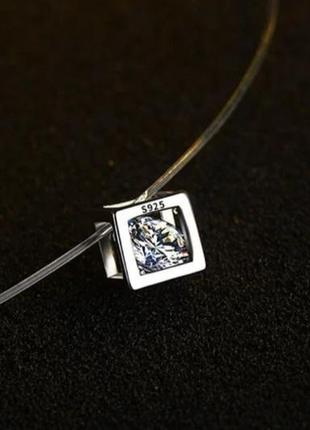 Чокер кулон серебро сияющий камушок на силиконовой нитке застежка цепочка3 фото