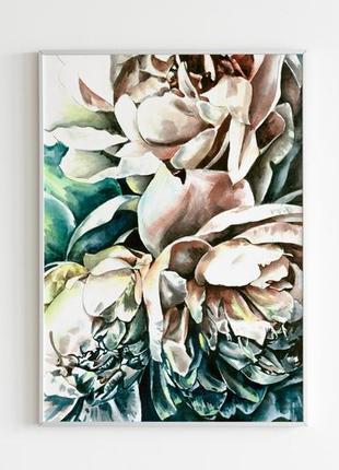 Півонії, картина аквареллю, авторська картина.