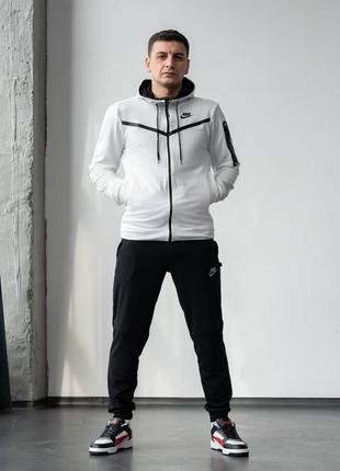 Футболка в подарунок ! підлітковий спортивний костюм чоловічий в стилі nike tech fleece чорно-білий4 фото