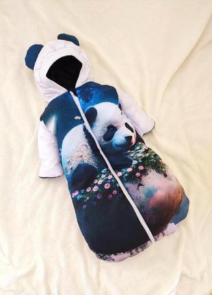 Спальник – комбінезон для новонароджених, синій з принтом панда