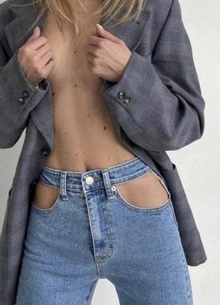 Джинси topshop moto обтягуючі труби прямі оригінал момм з вирізами на талії без кишень mom мом висока посадка сині голубі
