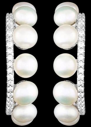 Серьги серебряные 925 натуральный жемчуг, цирконий.