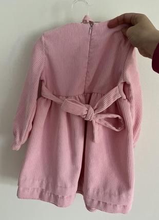 Платье розовое вельветовое нарядное с длинными рукавами3 фото