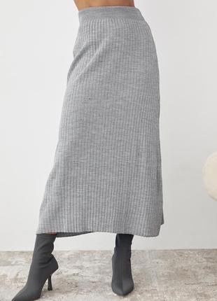 Женская юбка миди в широкий рубчик - серый цвет, l (есть размеры)1 фото
