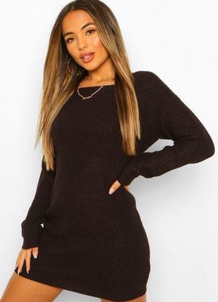Черное миниатюрное вязаное платье, с v-образным вырезом на спине boohoo, xs