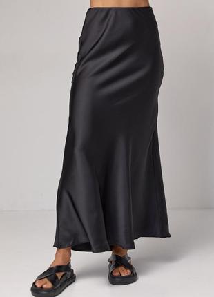 Атласная юбка миди на резинке - черный цвет, m (есть размеры)6 фото