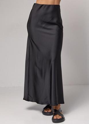 Атласная юбка миди на резинке - черный цвет, m (есть размеры)1 фото