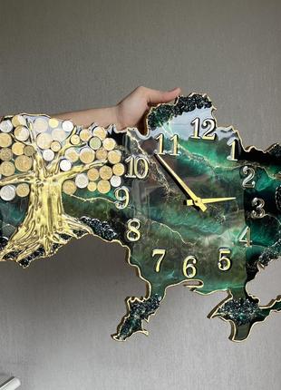 Годинник настінний з епоксидної смоли "карта україни" 70x45 см