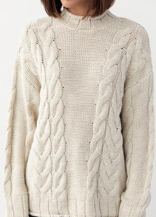 Вязаный свитер с косами oversize - бежевый цвет, l (есть размеры)4 фото