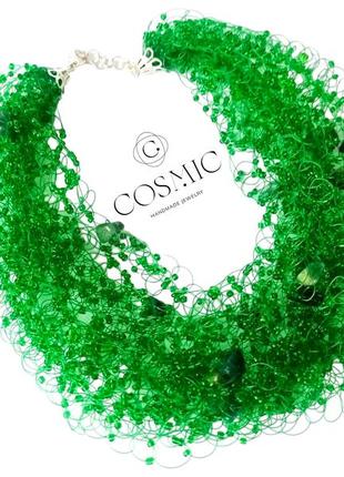 Зелене кольє з бісеру, вечірнє жіноче кольє, кольє україна.