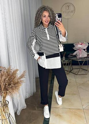 Стильний жіночий брючний костюм двійка з креп-дайвінг (сорочка + штани)