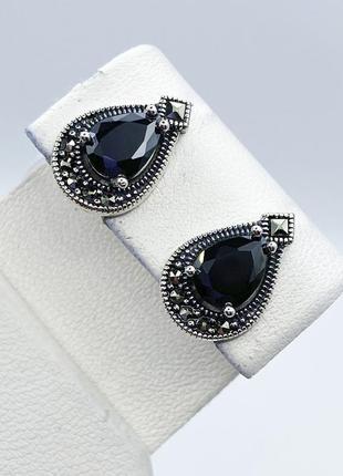 Сережки серебряные с агатом и марказитом 3,97 г