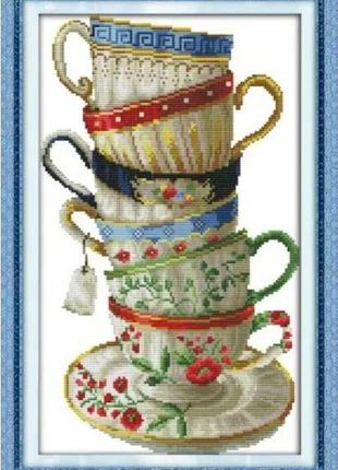 Набір для вишивання за нанесеною на канву схемою  "elegant coffee cup".aida 14ct printed , 28*42 см