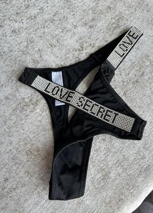 Черные трусики love secret с камушками, стринги с стразами, бикини