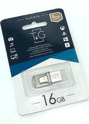 Usb-накопичувач c type c 2.0 флешка на 16gb t&g 104 metal series silver