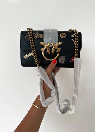 Сумка клатч premium 1:1 pinko black quilted leather love mini puff staples найвища якість