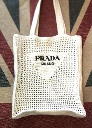 Біла сумка шопер в стилі prada hand made