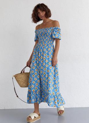 Женское длинное платье с эластичной талией и оборкой esperi - голубой цвет, s (есть размеры)6 фото
