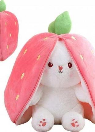 М'яка іграшка-трансформер кролик полуничка. зайчик у полуниці рожевий1 фото