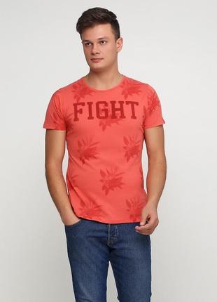 Чоловіча стильна футболка від іспанського бренду pull & bear коралового кольору