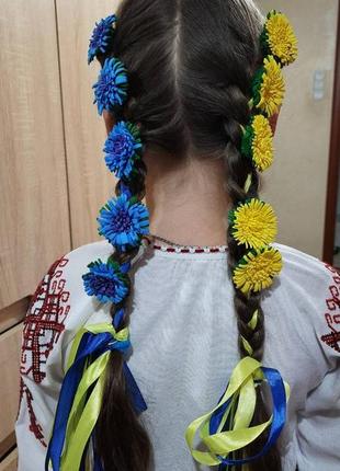 Патриотические цветы в волосы, заколки из фоамирана