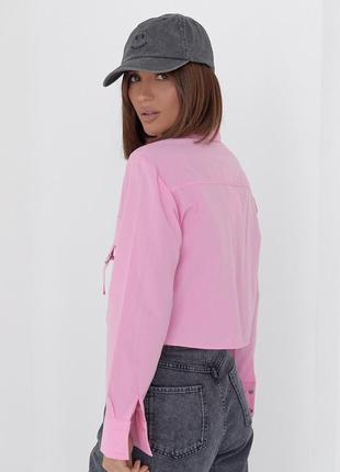 Укороченная женская рубашка с накладным карманом - розовый цвет, l (есть размеры)2 фото