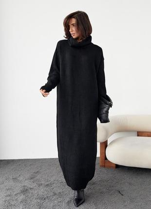 Вязаное платье oversize с высокой горловиной - черный цвет, l (есть размеры)5 фото