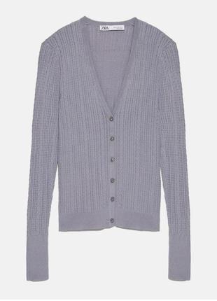 Кардиган вязаный женский zara 9667/007/055-actz l бледно-голубой