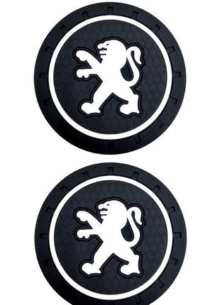 Килимок антиковзний в машину для підсклянника з логотипом peugeot