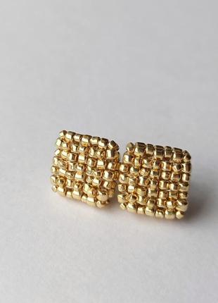 Минималистичные серьги квадраты. серьги из бисера ручной работы. серьги - гвоздики.