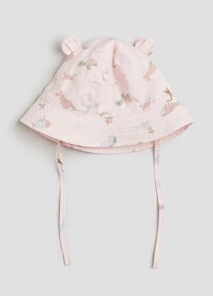 Розовая коттоновая панама с ушками от h&amp;m на 1-2 и 2-4 чо