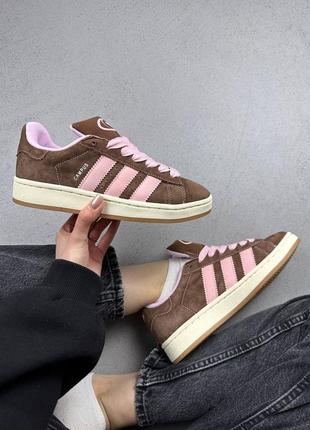 Жіночі кросівки adidas campus brown pink адідас кампус коричневого з рожевим кольорів