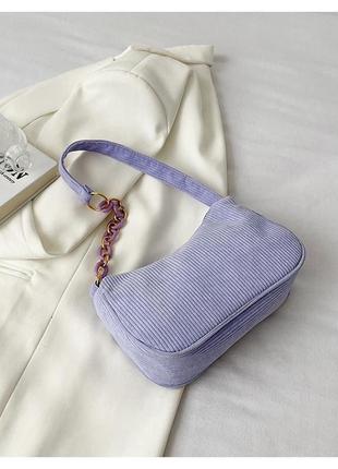 Сумка багет вельветова сумочка з короткою ручкою на плече з ланцюжком у стилі 2000х y2k клатч хобо вельвет рожева молочна чорна лаванда фісташка3 фото