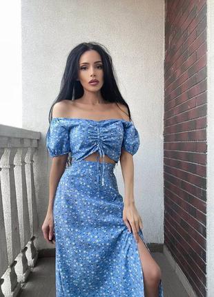 Літній ніжній костюм квіточка топ та спідниця💖 юбка