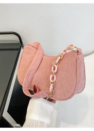 Сумка багет вельветова сумочка з короткою ручкою на плече з ланцюжком у стилі 2000х y2k клатч хобо вельвет рожева молочна чорна лаванда фісташка