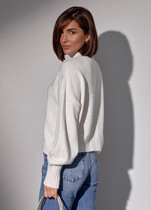 В'язаний жіночий светр із косами — молочний колір, l (є розміри)2 фото
